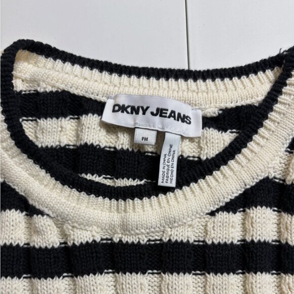 DKNY Jeans Petite Womens Medium Ribbed Sweater Tank Top Black/Cream Cotton KnitK - Picture 3 of 9
